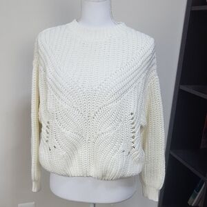 DEBORAH JAMES/3818 Cream Open Cable Knit Pullover Sweater -NWT XS/S
